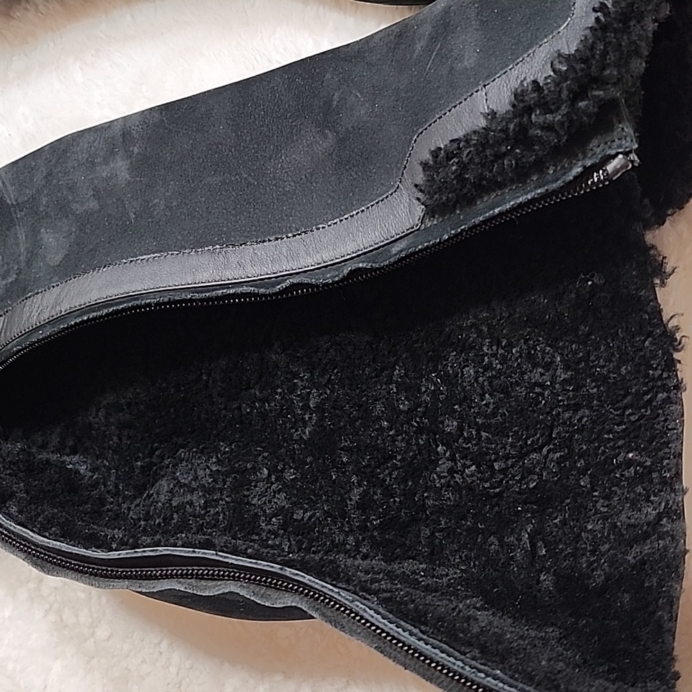 Fendi Wedge  Suede  Fur Trim Black  Knee High Boots Size 38 1/2 - Picture 16 of 16
